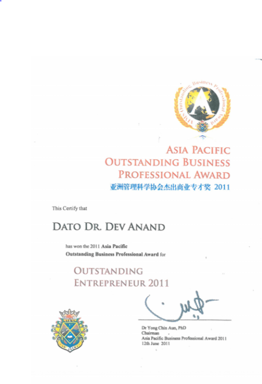 Golden Eagle Security Services Dato' Dr Dev Anand outstanding entrepreneur