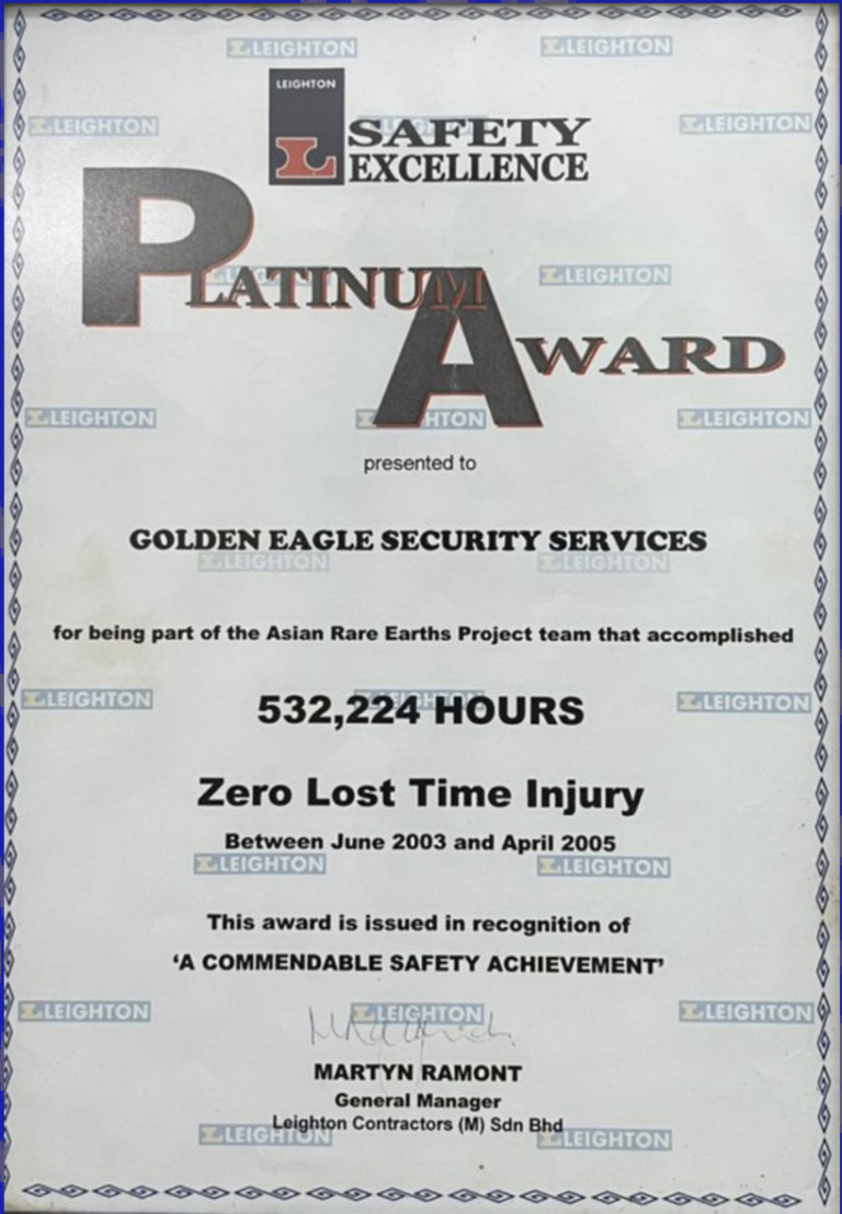 Golden Eagle Security Services Platinum Award